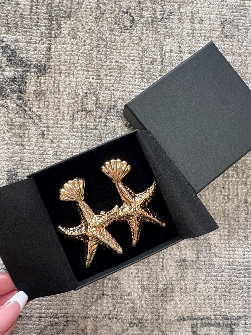 Gold Starfish Drop Earrings with Shell Accent - Women's Accessories
